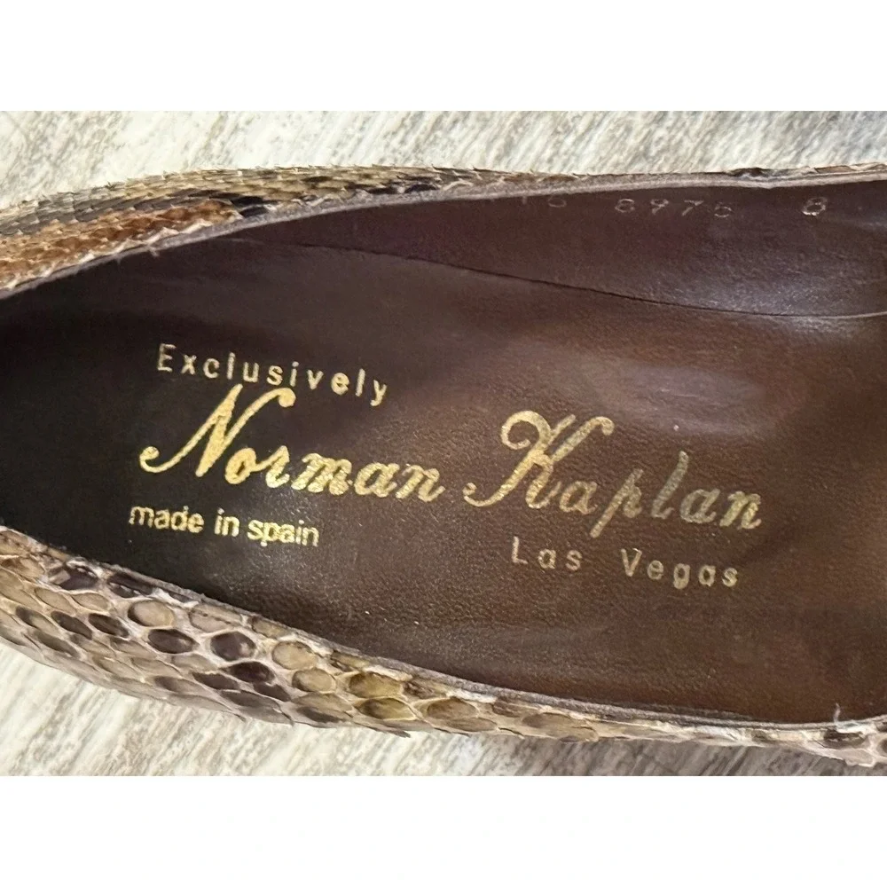 Norman Kaplan Vintage Snakeskin‎ Pumps Brown Tan Python Heels Made in Spain 8B